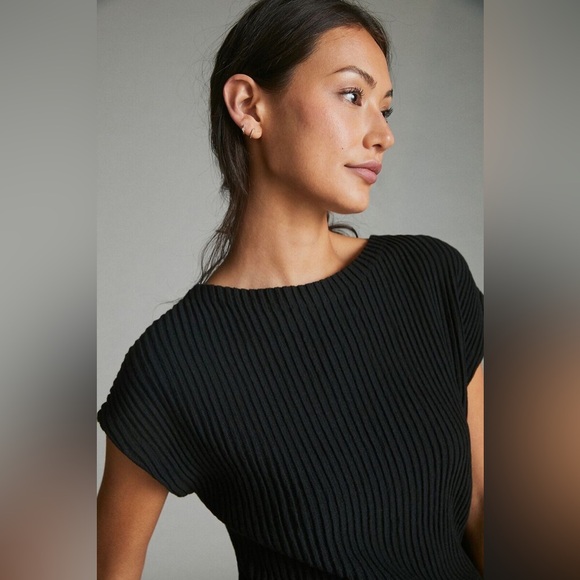 Anthropologie Maeve Ruth Black Knit Drop Waist Dress - Picture 3 of 8